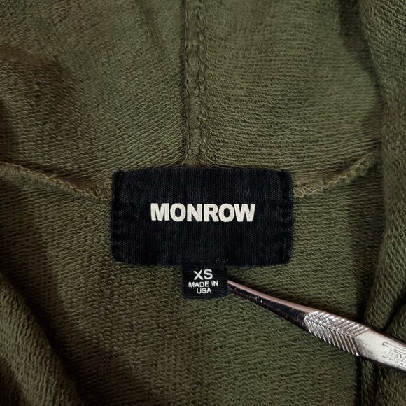 Monrow Womens Size XS Cropped Pullover Hoody Chevron Drawcord Green Soft - Picture 9 of 12